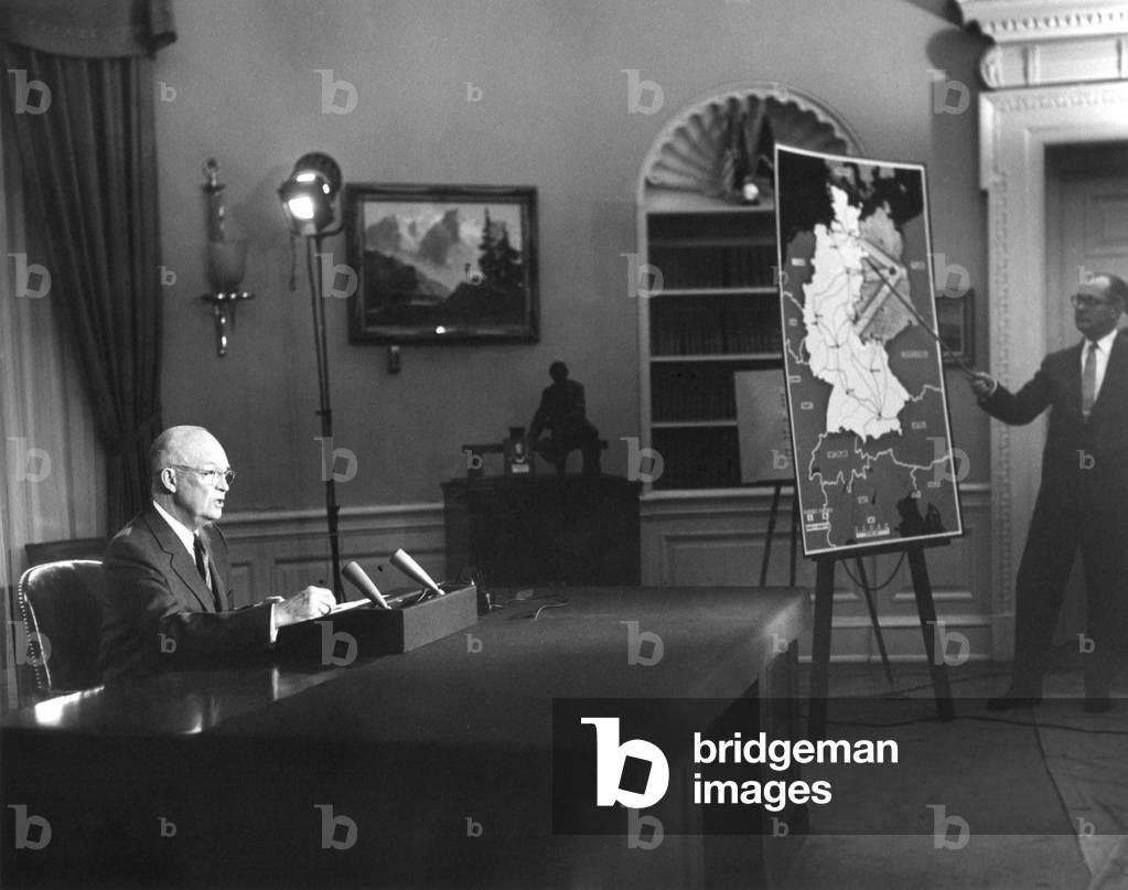 President Eisenhower speaks to the nation on Cold War tensions over Berlin. March 16, 1959. He said he was refusing Soviet Premier Nikita Khrushchev's Nov. 1958 demand that Western forces pull out of West Berlin in six months.
