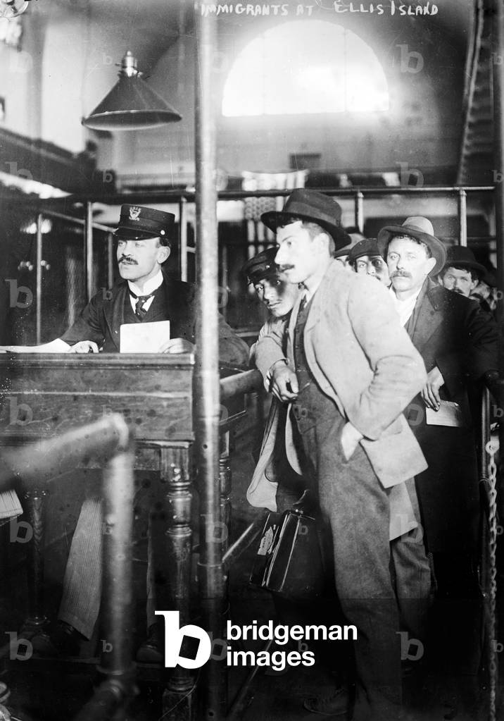 Immigration. Male European immigrants arriving at Ellis Island, c. 1907