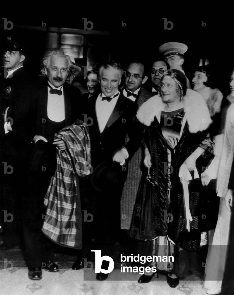 Albert Einstein, Charles Chaplin and Elsa Einstein at the film premiere of City lights, Los Angeles, 1931(b/w photo)