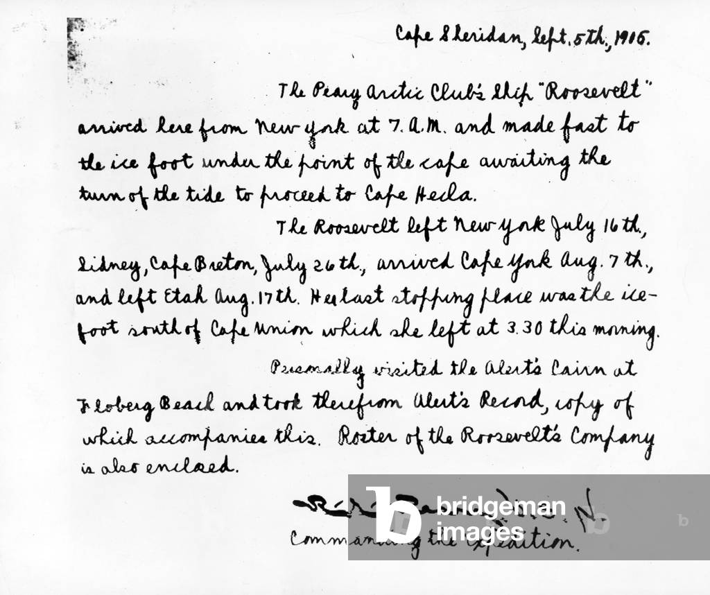 ROKBERT E. PEARY-Peary's log entry from his expedition to the North Pole, 1902-1905.