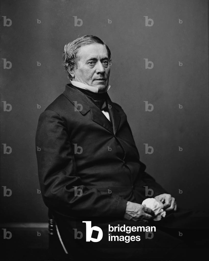 Joseph Henry (1797-1878), American physical scientist whose work on the electromagnetic relay was the basis of the electrical telegraph, invented separately in the 1830's by American, Samuel Morse, and British, Charles Wheatstone. 1860s portrait