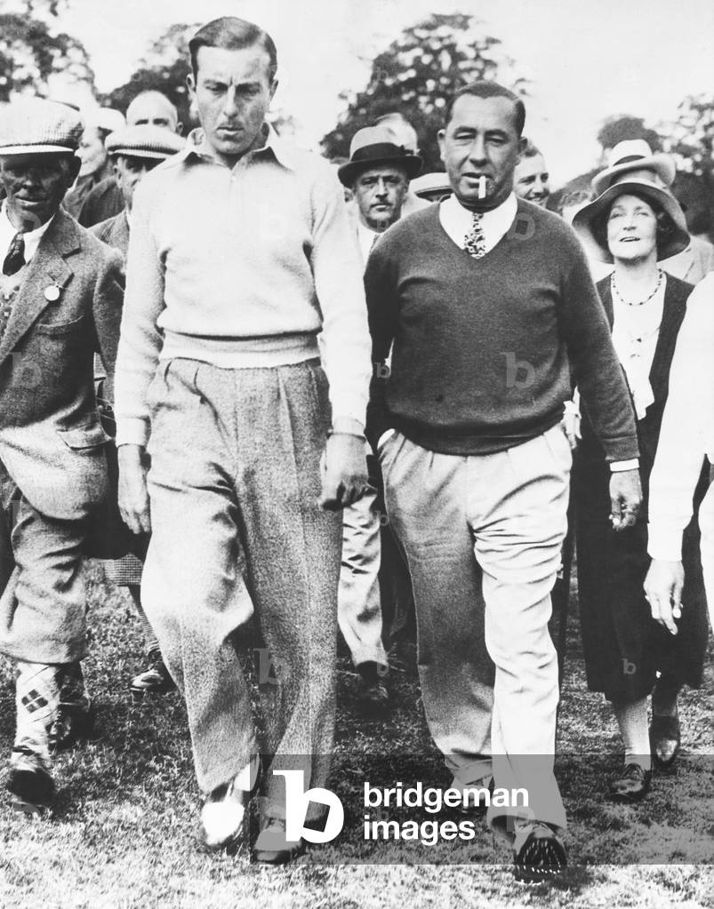 Walter Hagen and Henry Cotton during their 36 hole challenge match, July 29, 1933. Hagen won the match played on the Ashridge golf course at Burke Hampstead, England