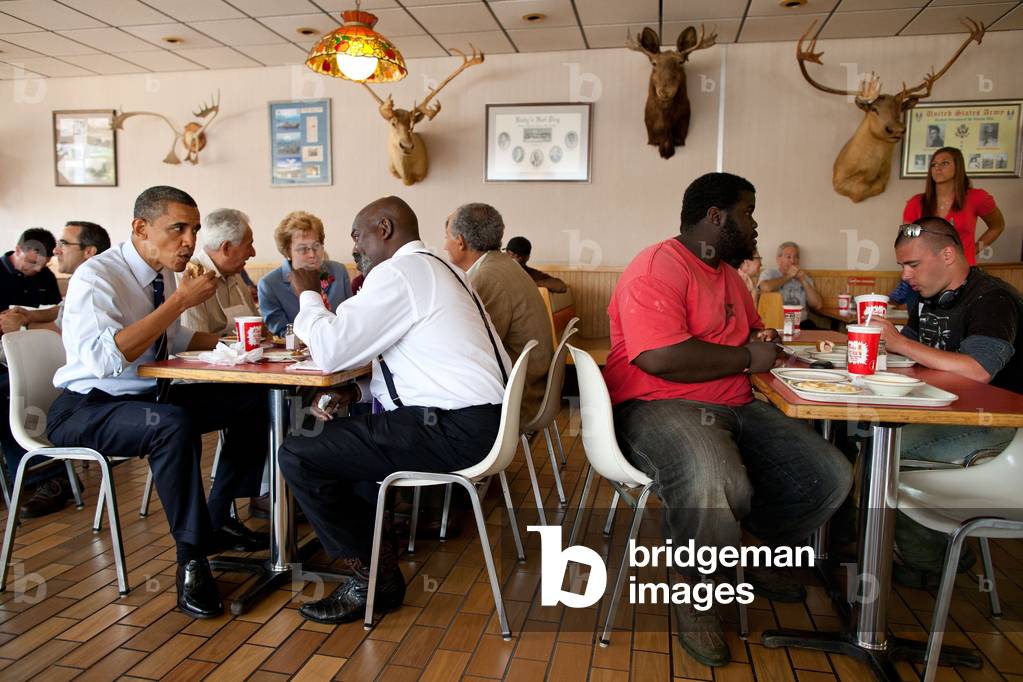 President Barack Obama has lunch with Toledo, Ohio, Mayor Michael Bell at Rudys Hot Dog. June 3, 2011