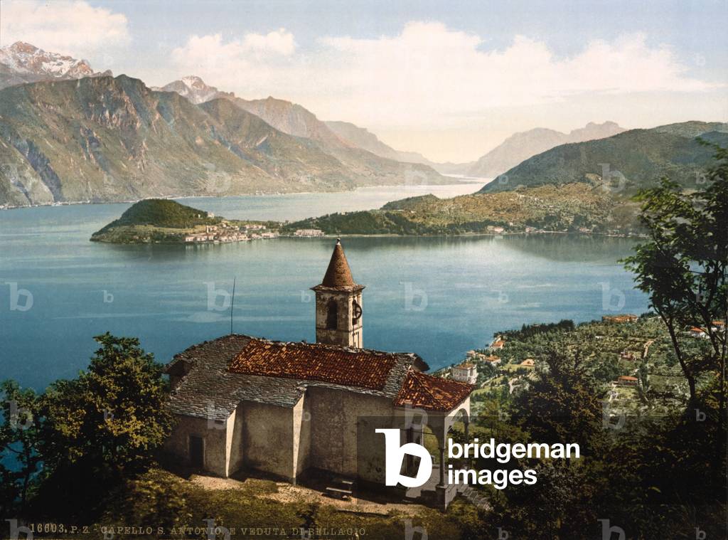 Italy, Lake Como, (Lago Di Como), Capello St. Angelo and view of Bellagio, photochrom, c.early 1900s