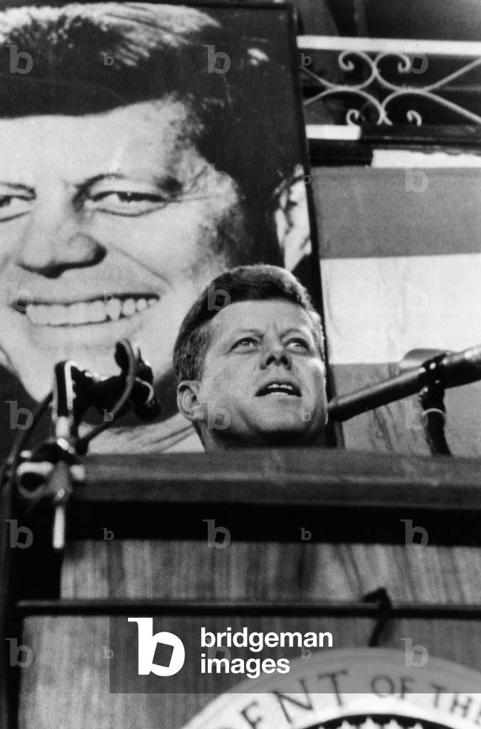 John F. Kennedy, addresses a democratic rally in Convention Hall; Philadelphia, PA, October 31, 1963