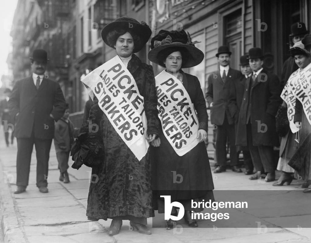 Women strike pickets from Ladies Tailors: Women strike pickets from Ladies Tailors, during the New York shirtwaist strike of 1909, involving 20,000 mostly Jewish women working in shirtwaist sweatshops.
