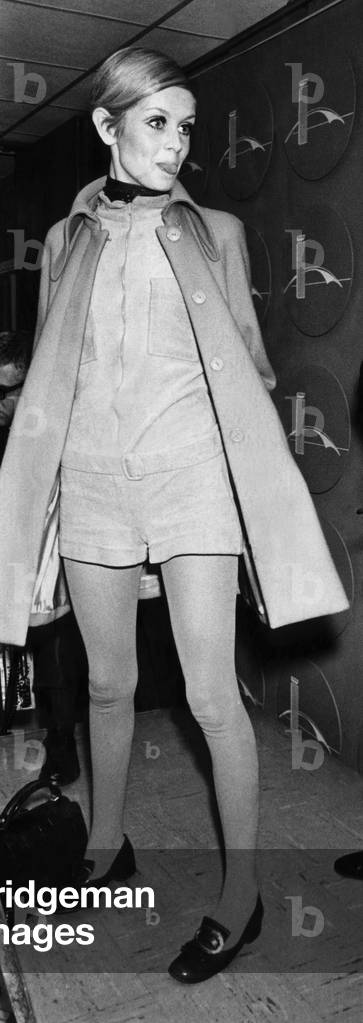 British supermodel Twiggy, (at age 17), in JFK International Airport in New York, 1967.