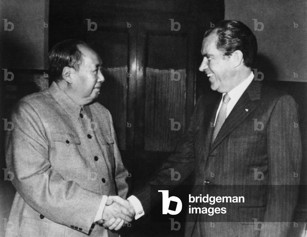 Nixon in China. President Nixon meets with China's Communist Party Leader Mao Tse- Tung. Feb. 21 1972