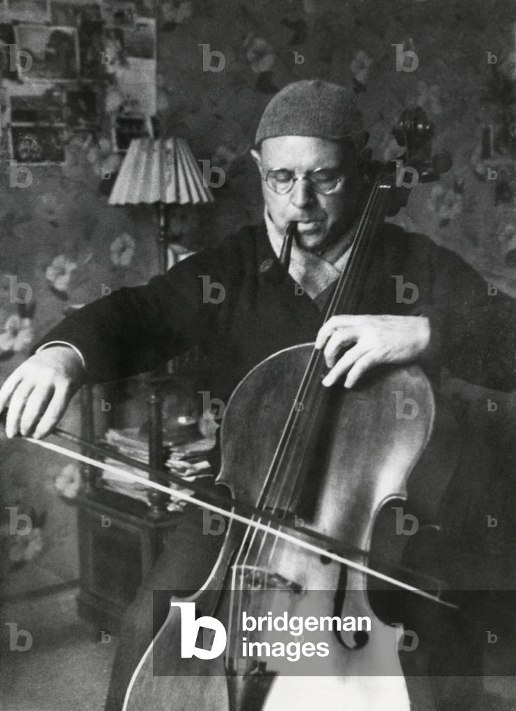 Pablo Casals, the great cello player in his home in Barcelona. c. 1930-38.