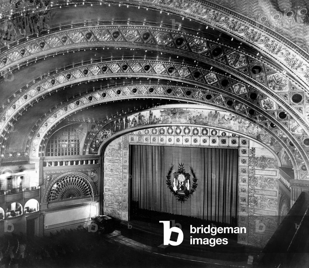 Chicago. The Chicago Auditorium, interior ceiling and stage from the balcony