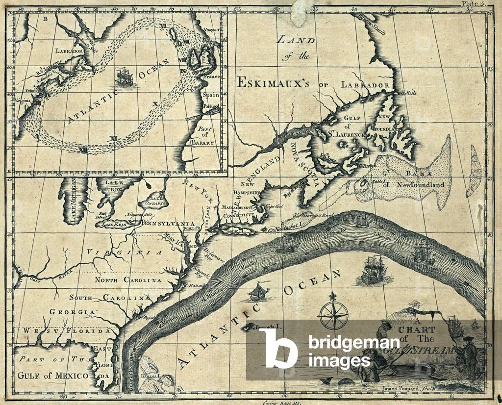 1786 chart of the Gulf Stream in the Atlantic Ocean