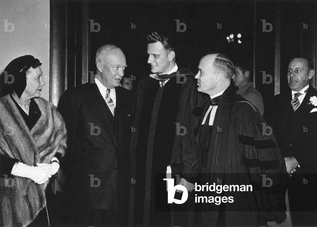 President and Mamie Eisenhower leaving National Presbyterian Church, March 6, 1955