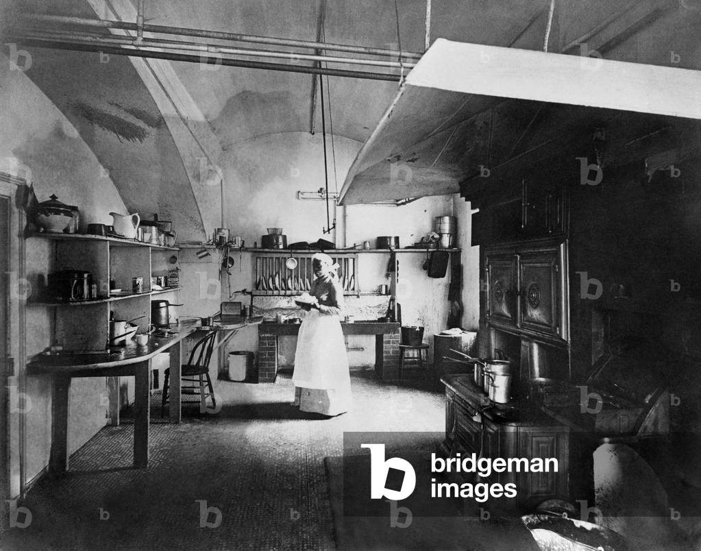The White House kitchen during the presidency of Benjamin Harrison. c. 1892