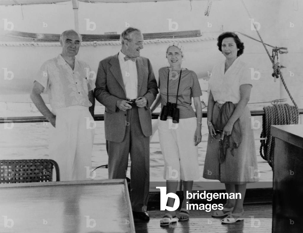 Henry Luce, Allen Dulles, Clare Boothe Luce, and Billie Cassady, (L-R) aboard the yacht 'NIKI'. April 29, 1953