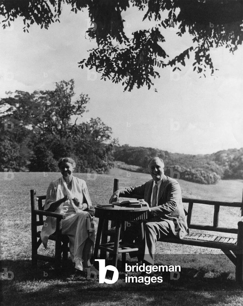 Franklin and Eleanor Roosevelt on the south lawn at Hyde Park NY. August 16 1933