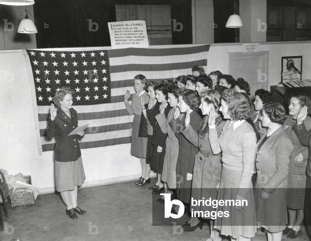 43 women, all American Citizens residing in London, are sworn into the U.S. Women's Army Corps. Oct. 16, 1944. World War 2