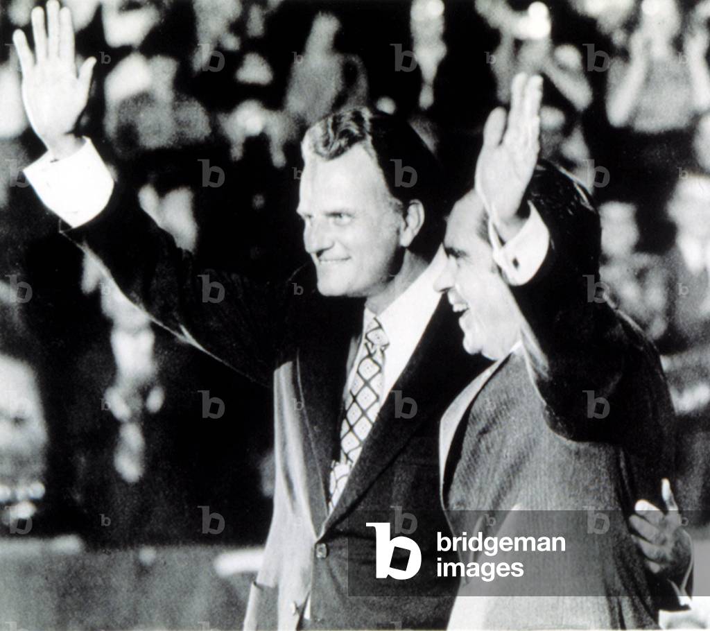 Billy Graham & President Richard M. Nixon in Charlotte, NC after Graham's sermon. 10/15/71