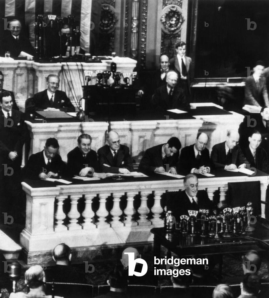 President Franklin D. Roosevelt speaks to Congress about the Yalta Conference, c.1945 (photo)