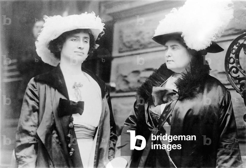Helen Keller (left) with her instructor Anne Sullivan Macy in 1912.
