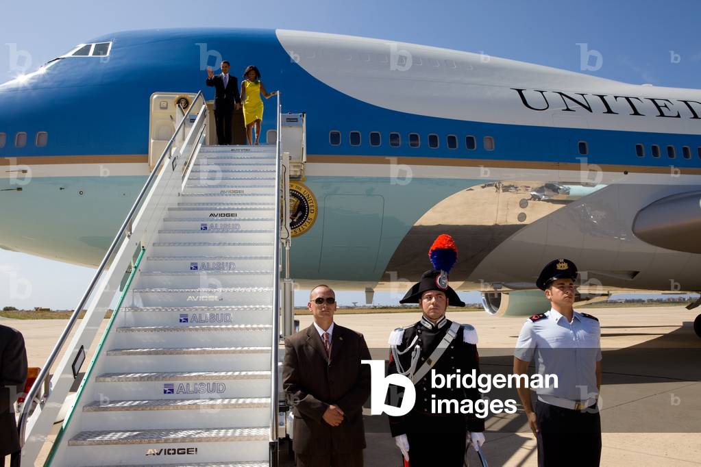 President and Michelle Obama arrive in Rome to attend the G-8 summit in L'Aquila. July 8 2009. (BSWH_2011_8_125)