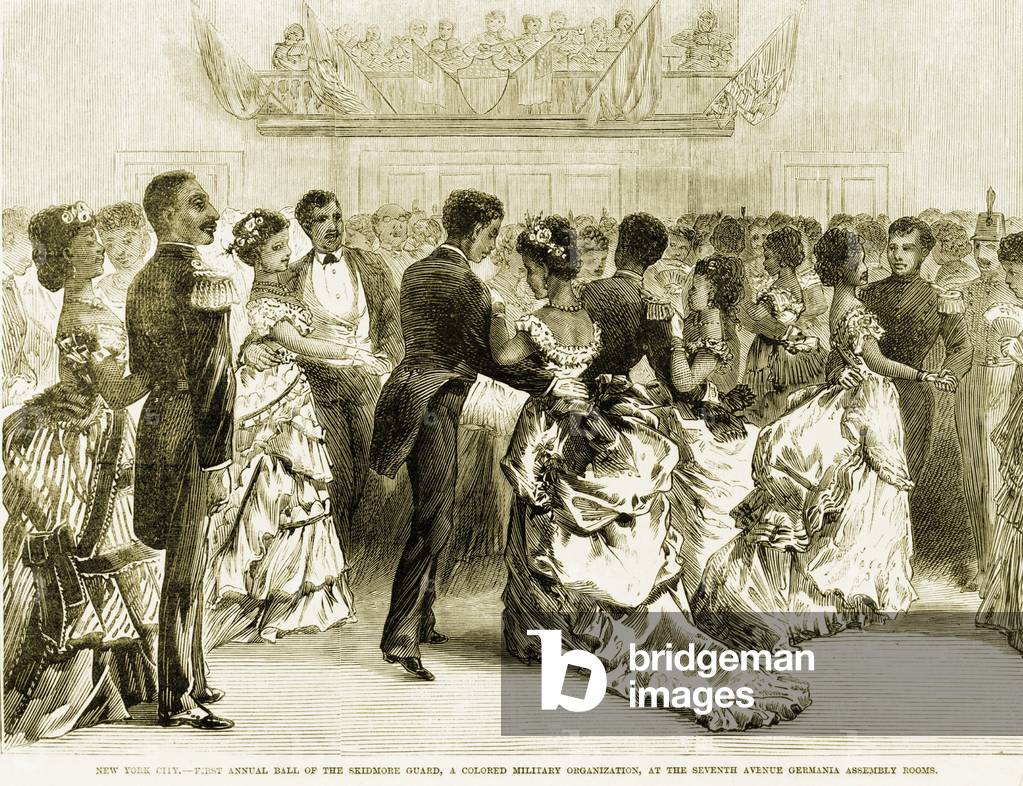 The Skidmore Guard, a colored military organization, held its first annual ball of the at the Seventh Avenue Germania assembly rooms, New York City, 1872