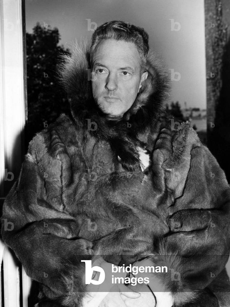 Admiral Richard E. Byrd before his expedition to the Antarctic. He's wearing a 'flying suit' of reindeer skin, 1939