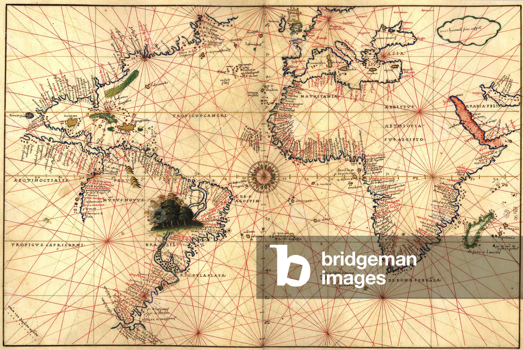1544 nautical map of the Atlantic Ocean, showing eastern North Atlantic, Caribbean, South America, Africa, Europe