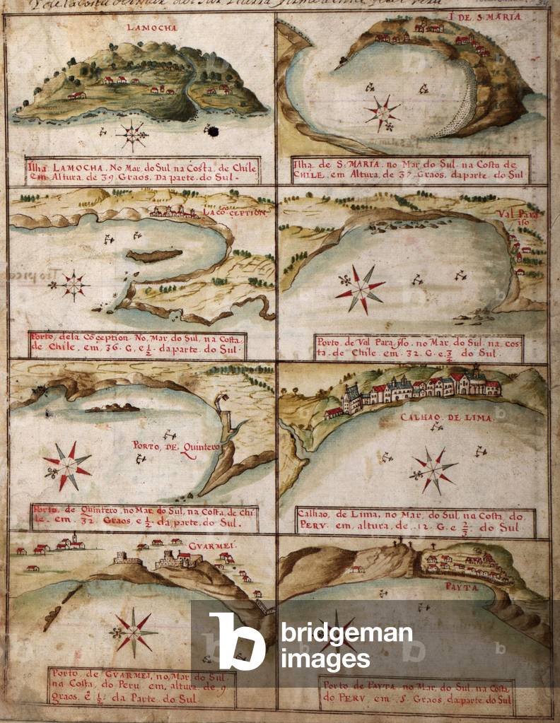 1630 views of ports of Peru and Chile, including Lima, Peru and Concepcion, Chile