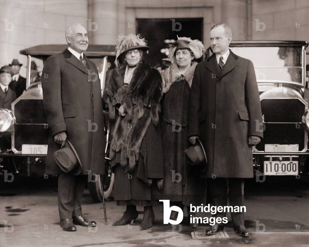 President-elect and Mrs. Harding, with Vice President-elect and Mrs. Coolidge, at Union Station, on their arrival for the inauguration. March 1921