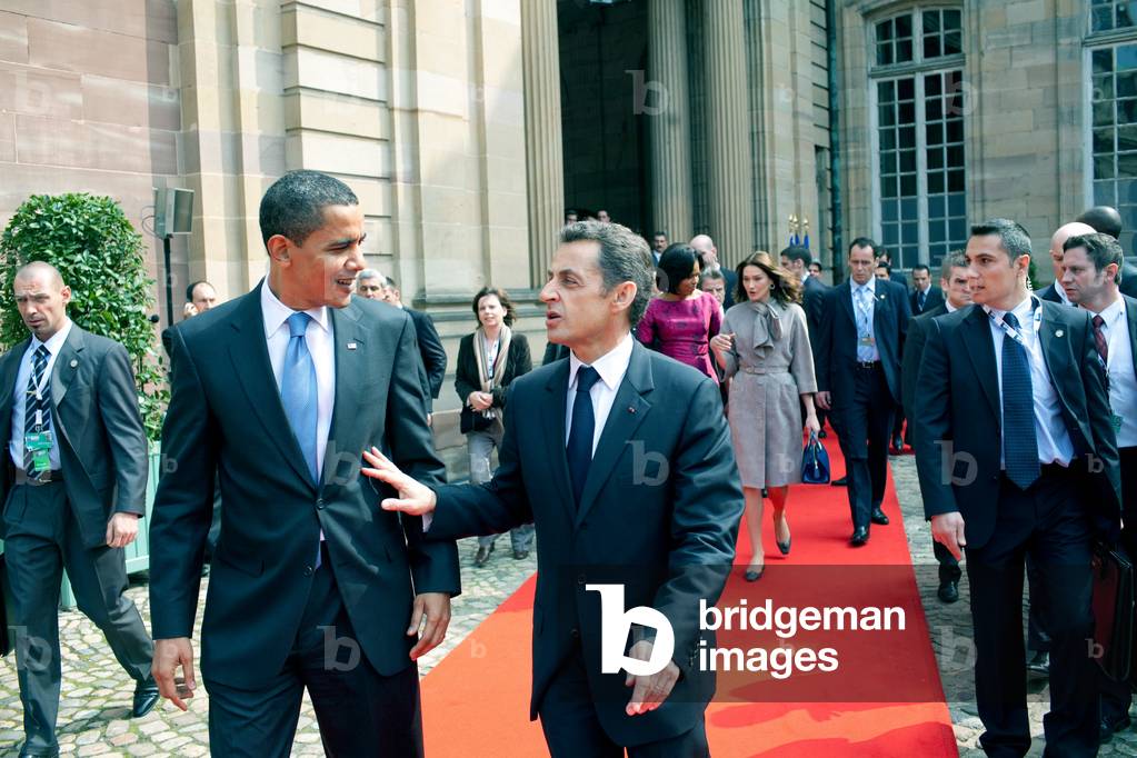 President Obama walks with French President Nicolas Sarkozy at the Palais Rohan. April 3 2009. (BSWH_2011_8_233)