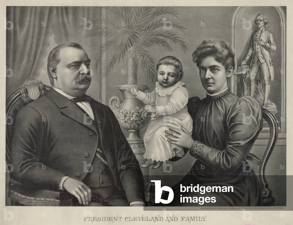 President Grover Cleveland, seated, with his wife and child. 1893