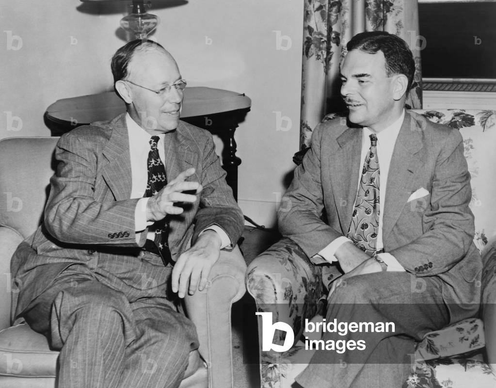 New York Governor Thomas Dewey and Senator Robert Taft at the Hotel Roosevelt in New York. June 1948. They were rivals for the Republican Presidential nomination in the 1940