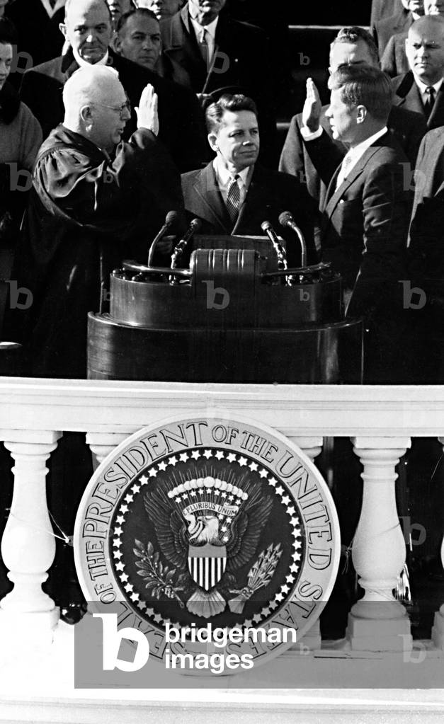JOHN F.KENNEDY, being sworn in as President, at his Inauguration, January 20, 1961.