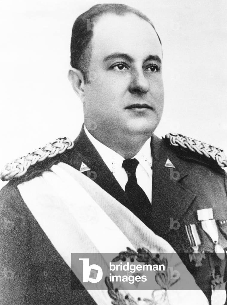 President Anastasio Somoza of Nicaragua in his Presidential regalia in 1939. (b/w photo)