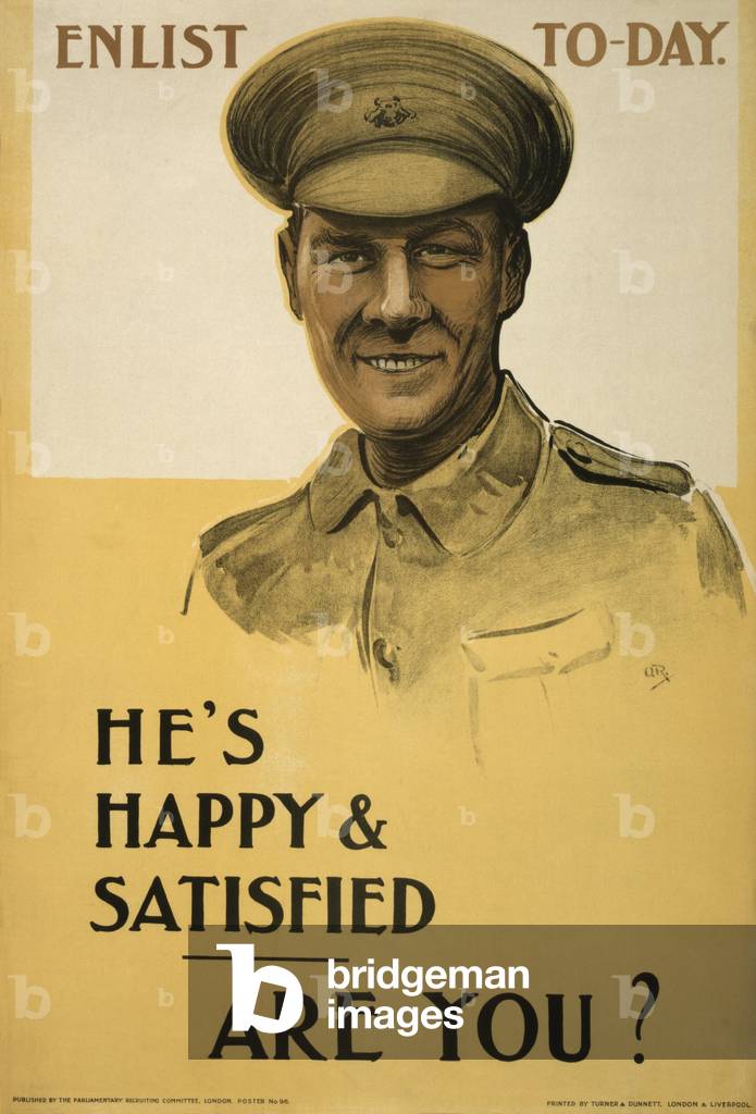 Enlist To-day. He.s Happy & Satisfied, Are You?, 1915 (poster)