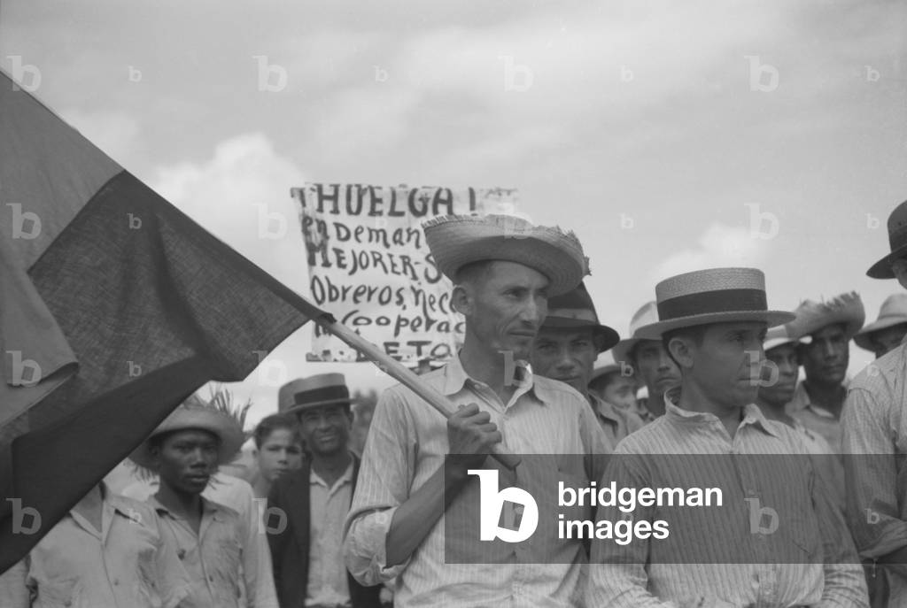 Puerto Rican strikers picketing near the sugar mill where they worked. Yabucoa Municipality, Jan. 1942.
