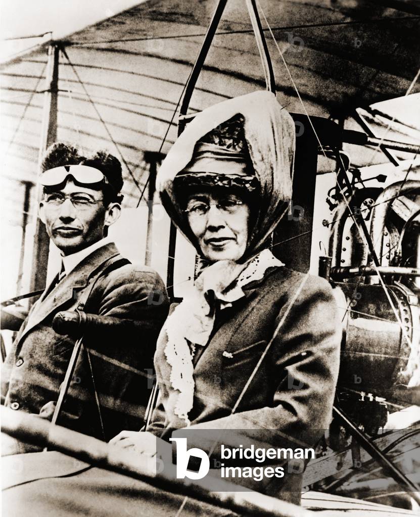 Mrs. Minta Martin with her son, Glenn L. Martin, in an early Martin plane. Martin was the first man to take his own mother for a flight, which reached the altitude of 1000 feet at Balboa Beach, California, on May 10, 1912