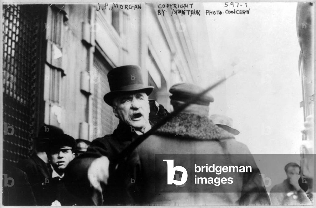 J.P. Morgan striking photographer with cane, may 11 1910 (b/w photo)