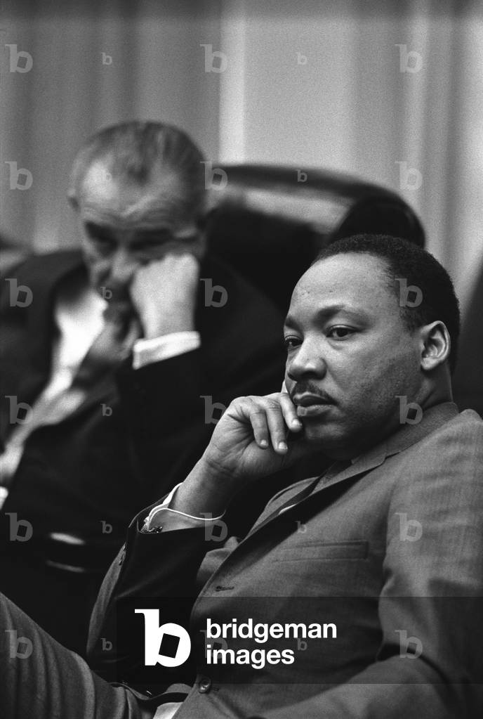 President Lyndon Johnson and Martin Luther King Jr. in the Cabinet Room White House. March 18 1966