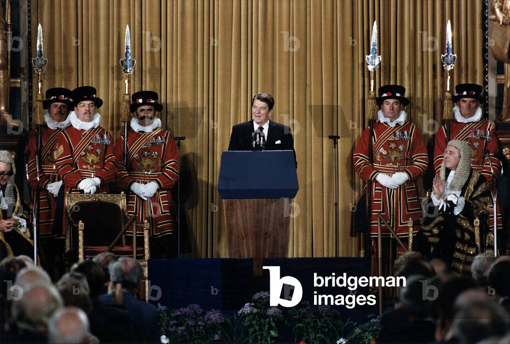 Ronald Reagan. President Reagan addressing the British Parliament, House of Commons, (the 'Ash Heap of History' speech) London, England.June 1982