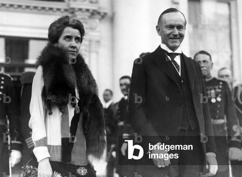 First Lady Grace Coolidge and President Calvin Coolidge at the New Year's reception at the White House, 1928