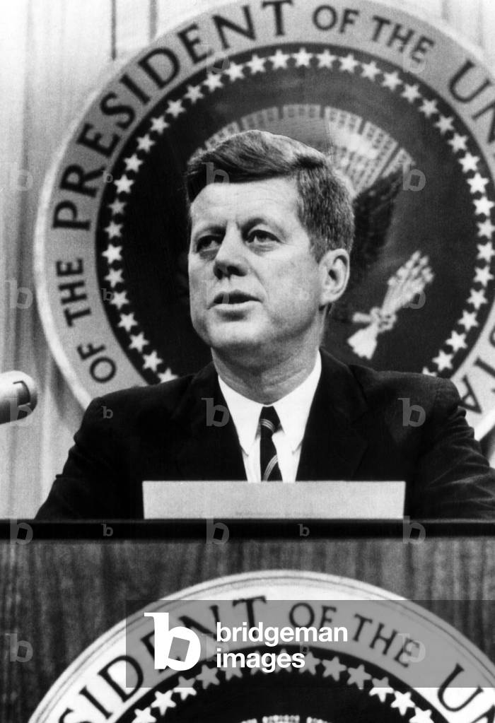 John F. Kennedy, tells a news conference that he has been informed that Soviet jet bombers will be removed from Cuba. He will, in turn, lift the US naval quarantine of Cuba, November 20, 1962