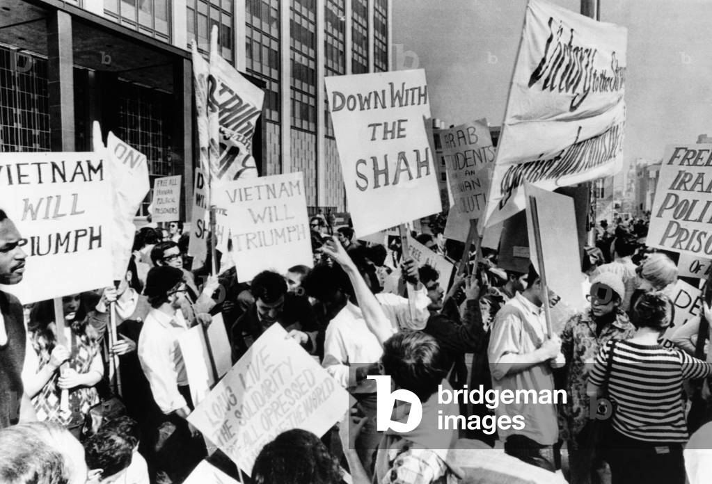 Iranian students and members of SDS protest the Shah of Iran's state visit to the U.S. Oct. 21, 1969