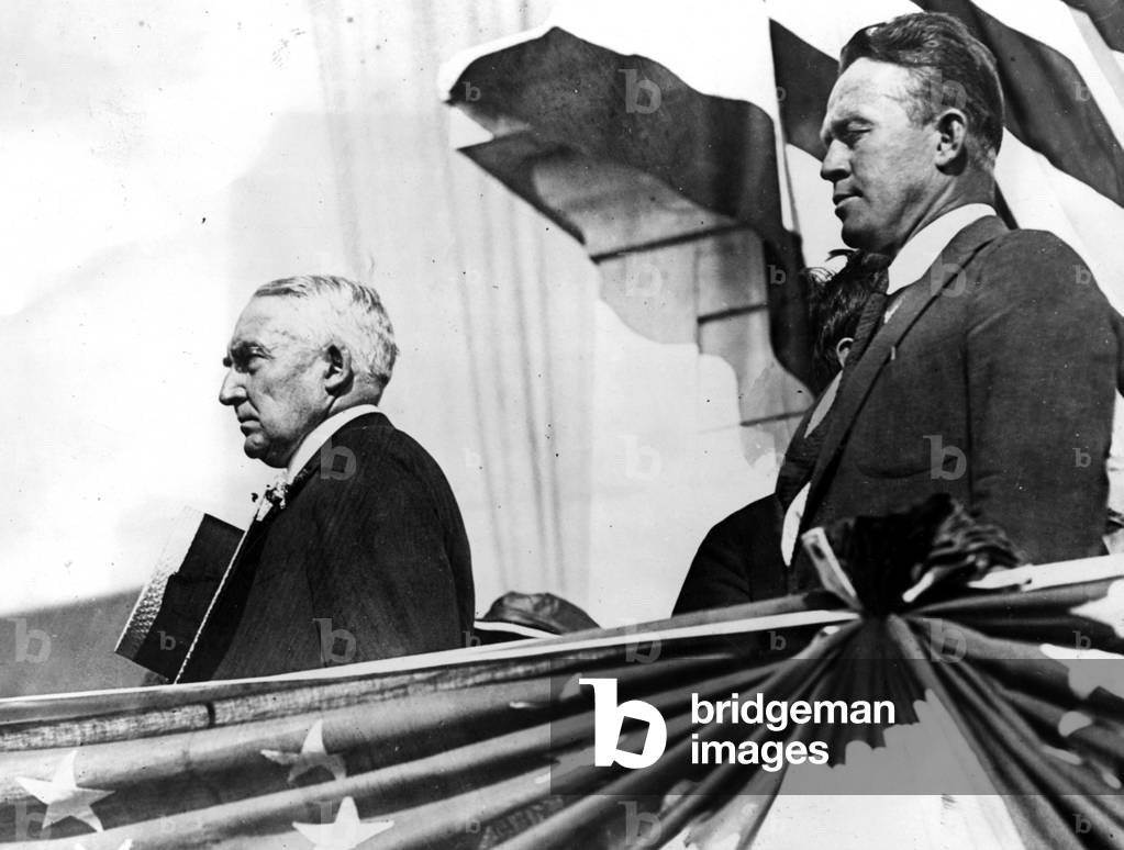 PRESIDENT WARREN G. HARDING speaking at stadium in Seattle, c. 1923