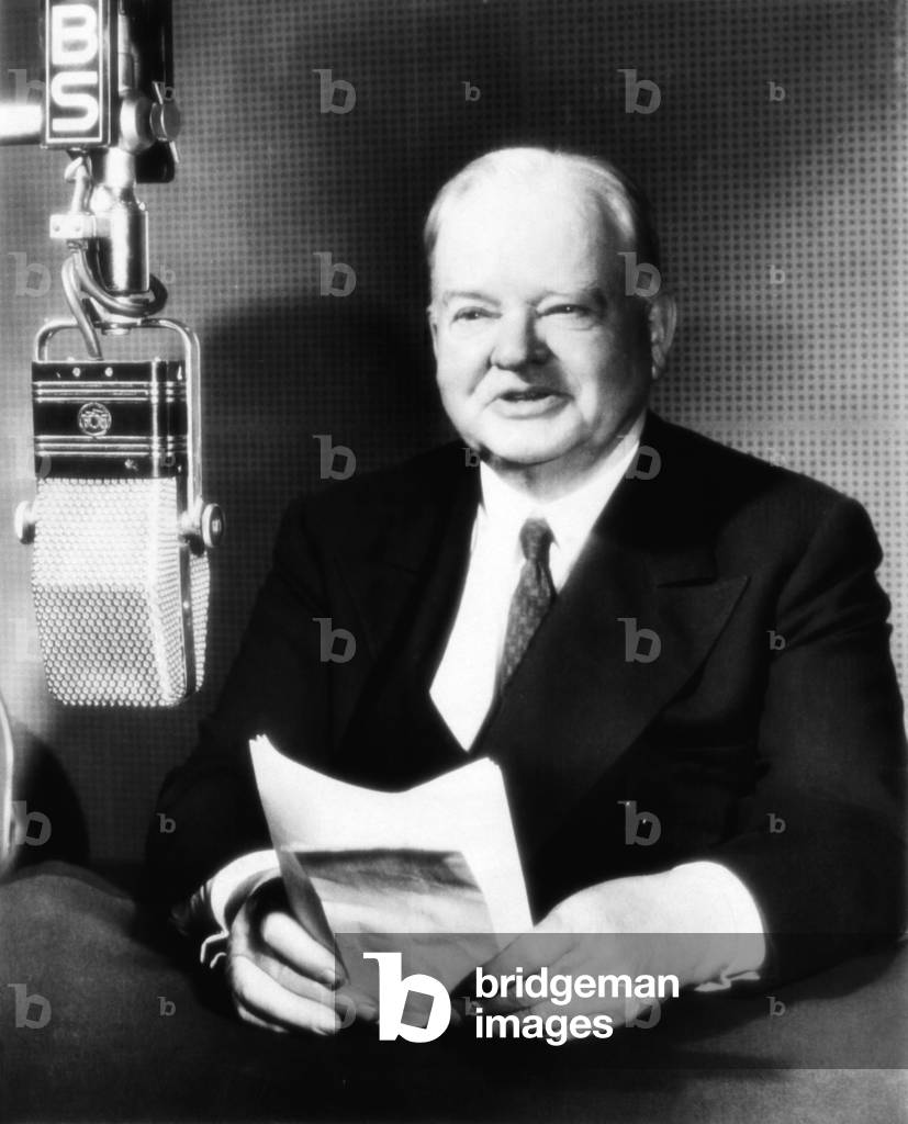 Former President Herbert Hoover (1874-1964), U.S. President 1929-1933, here, Hoover urges ratification by the United States Senate of the United Nations Charter, July 18, 1945