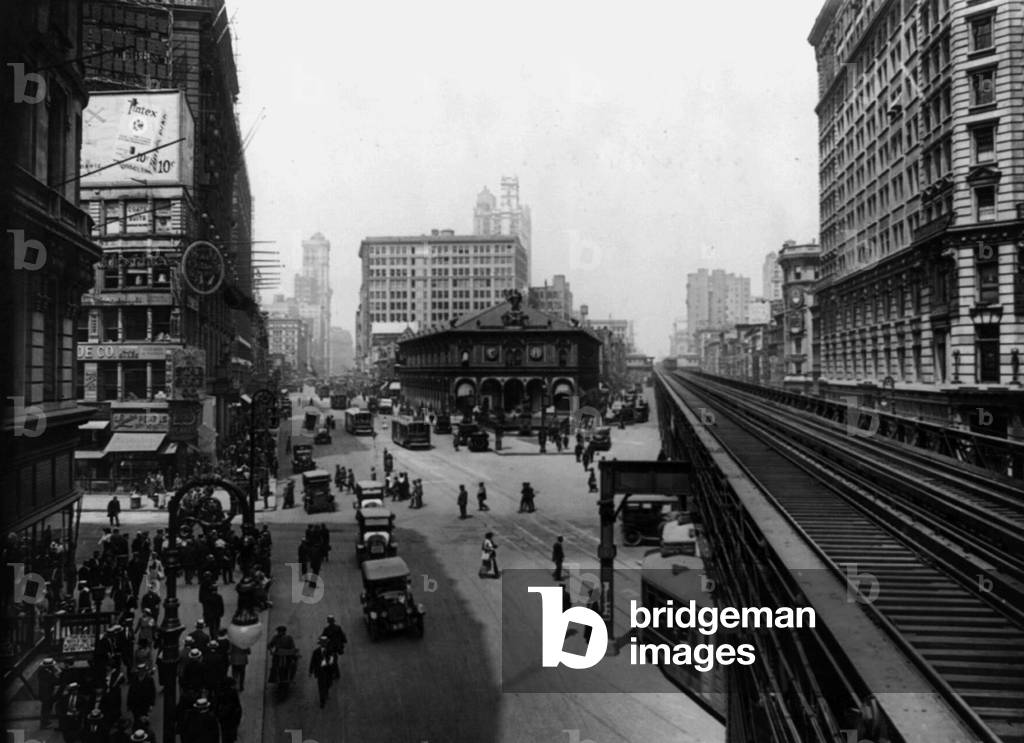 New York City, Herald Square, New York Herald Building is at center, circa 1920.