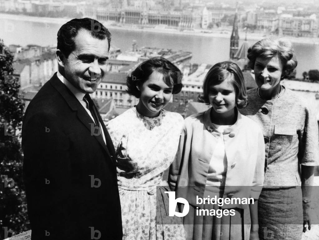 Former Vice President Richard Nixon, Julie Nixon, Tricia Nixon, and Pat Nixon, California, July 26, 1963