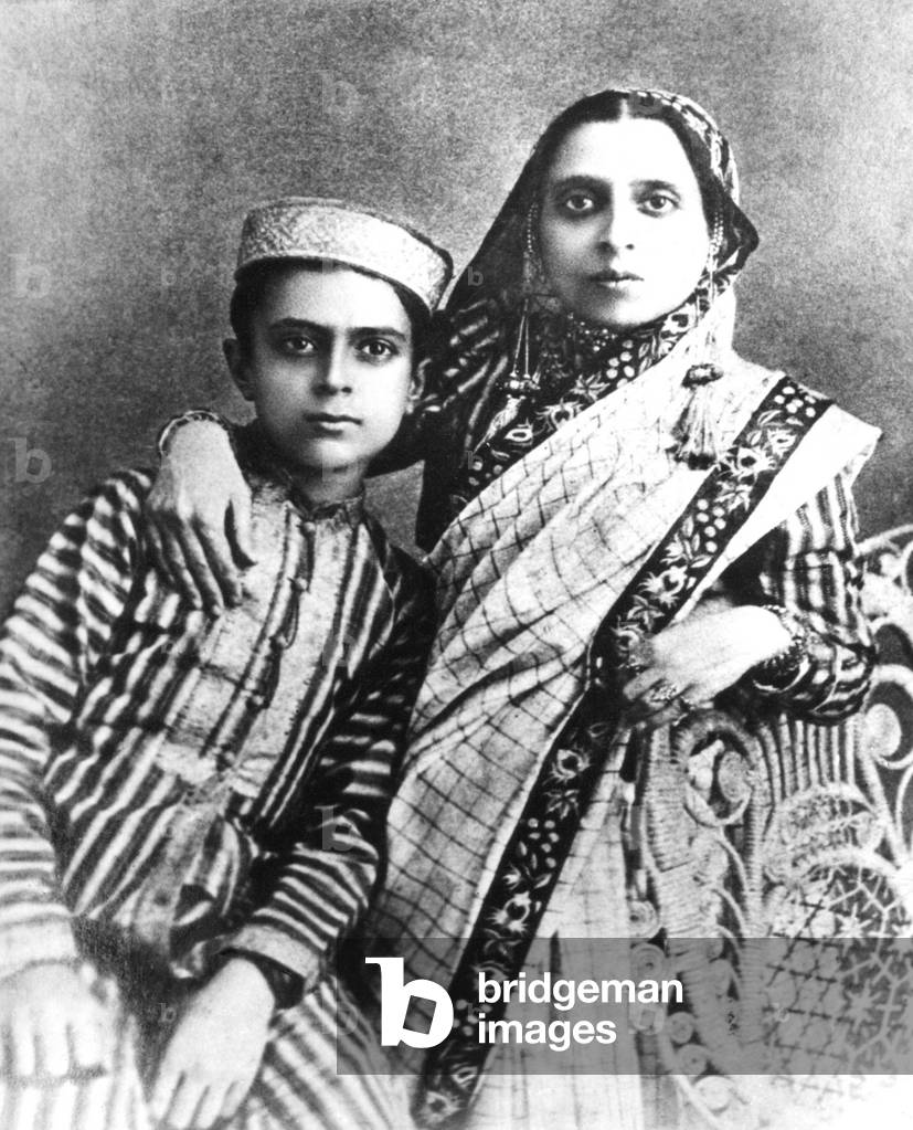 Jawaharlal Nehru and his mother, Swaroop Rani, c. 1900. Jawaharlal was the only son of Motilal Nehru, a prominent Allahabad lawyer