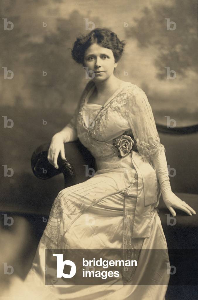 Hattie Caraway (1878-1950) in a 1914 studio portrait when she was the wife of Arkansas Representative Thaddeus Caraway. She was educated, a former school teacher, and the mother of three boys. When Thaddeus died in 1931, she filled his Senate seat for two terms