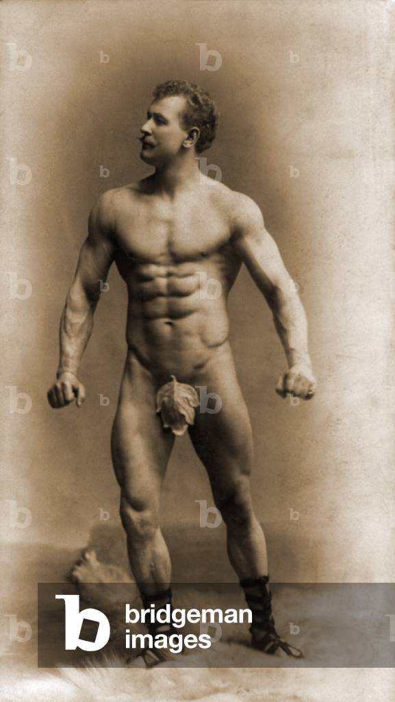 Eugen Sandow (1867-1925), assuming a pose wearing a fig leaf. In 1901 he organized the first bodybuilding contest in London. 1894